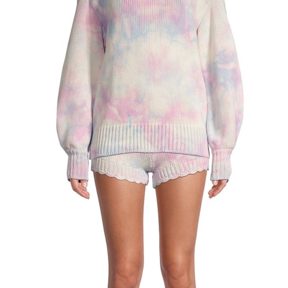 🎀 Karrisa Tie Dye Knit Scallop Shorts, Size L, Pink, White & Blue - Picture 12 of 17